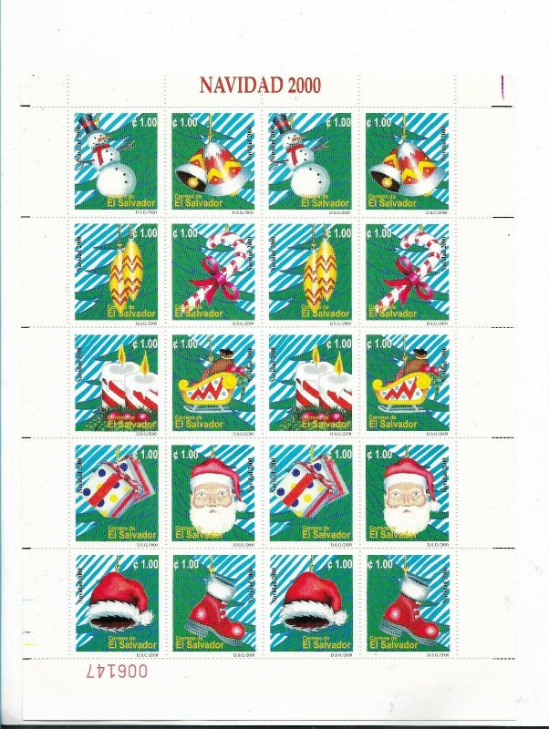 EL SALVADOR 2000 CHRISTMAS SANTA CLAUS SCOTT 1544 MI 2235/44 FULL SHEET MNH