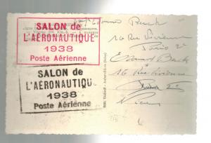 1938 France Airmail Pilot Signed Postcard cover Salon Aeronautique Athena Plane
