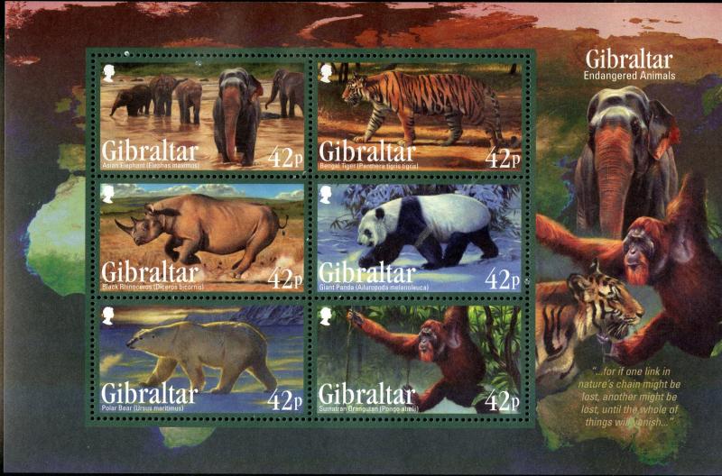 GIBRALTAR 1289a MNH S/S SCV $10.00 BIN $6.00 ANIMALS