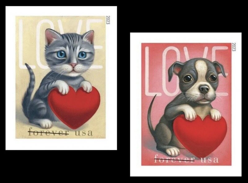 US Love Kitty Puppy NDC/Imperf Set of 2 stamps MNH 2023 Pre-Order
