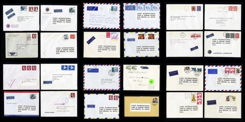 Lot of 240 Lions Club covers Worldwide to Lions International, Oakbrook, IL