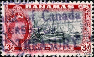 BAHAMAS - 1954-63 -  SG205 QEII 3d fiscally used cancelled Bank of Canada H/S