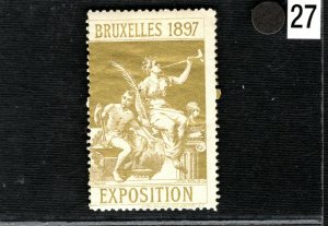 BRUSSELS EXHIBITION STAMP/LABEL Belgium 1897 *GOLD* Metallic Mint MM B2WHITE27