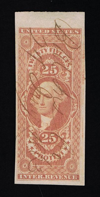 EXCEPTIONAL GENUINE SCOTT #R49a 1862-71 25¢ REVENUE - PROTEST IMPERFORATE