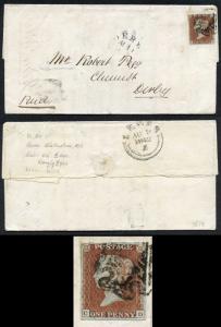 1841 Penny Red (CD) Plate 20 Four Margins on Cover from LEEDS