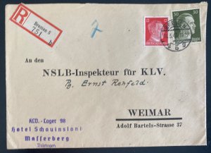 1943 Bremen Germany Registered Cover to KLV Inspector General Weimar