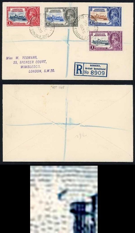 Somaliland SG86m 1935 Silver Jubilee 1a Bird by Turret on Cover