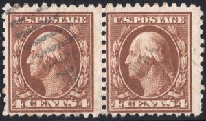 SC#427 4¢ Washington Pair (1914) Used