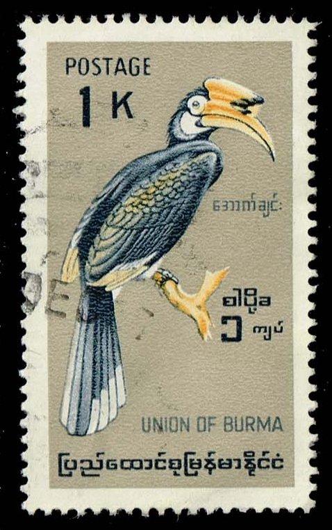 Burma #206 Malabar Pied Hornbill; Used (1.25)