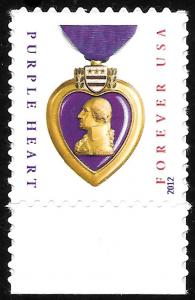 Scott 4704   (Forever) Purple Heart MNH SA Margin Single