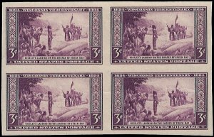 US Scott# 755 1935 3c dp pur  Nicolets Landing  Plate Block - Upper Left - Mint