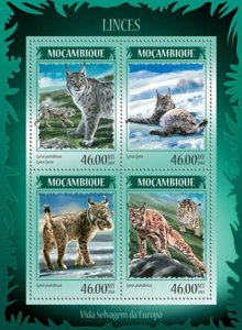 Mozambique 2014 4 Lynxes on Stamps  4 Stamp Sheet 13A-1505