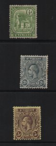 St Vincent 1910-13  SG102, 110 & 112 all mounted mint