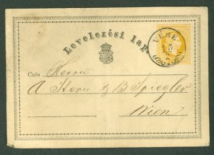 HUNGARY TOWN CANCEL on 1871 2kr POSTAL CARD - VESE