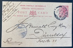 1903 Singapore Straits Settlements PS Postcard Cover To Düsseldorf Germany