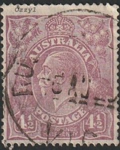 Australia 1927 Sc#74, SG#92 4-1/2d Violet KGV Head USED-VG-H.