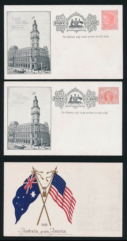 Victoria 1908 US Fleet Visit 1d, 1½d postcards H&G cat US$185 in 1984