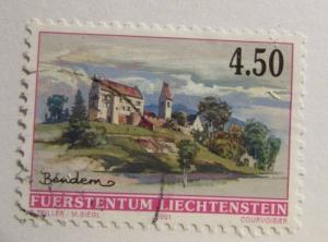 LIECHTENSTEIN Sc #1075A Θ used, architecture, postage stamp. fine +