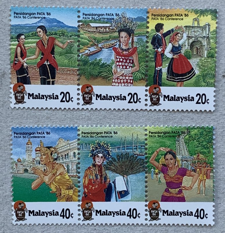 Malaysia 1986 PATA strips of 3, MNH. Scott 324-325, CV $7.00. SG 335-338