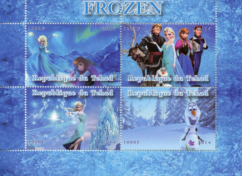 Chad 2014 CTO Frozen Elsa Olaf 4v M/S Disney Animation Cartoons Stamps