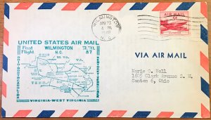 US C33 First Flight Cover FFC AM 87 Wilmington NC to Roanoke VA 4/23/1948 L19