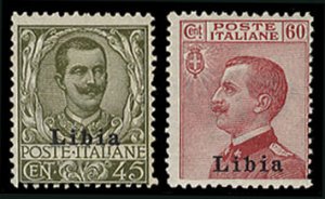 Italian Colonies, Libya #10,12 (Sass. 18-19) Cat€45, 1917-18 45c olive gree...