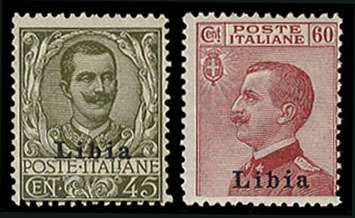 Italian Colonies, Libya #10,12 (Sass. 18-19) Cat€45, 1917-18 45c olive gree...