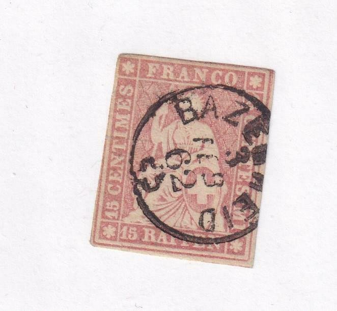 SWWITZERLAND # 38a IMPERF WITH SON DATED TOWN CANCEL CAT VAL $72.50