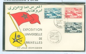 Morocco 22-4 1958 World's Fair Brussels (set of three) on an unaddressed cacheted FDC