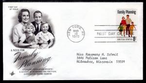 US 1455 Family Planning Artcraft Typed FDC