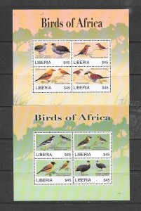 BIRDS - LIBERIA #2479-80 SHEETS OF 4 MNH