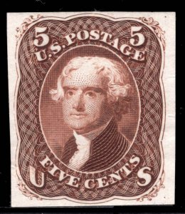 US STAMPS # 67-E9d 1861 ESSAY BROWN XF PLATE PROOF ON INDIA $350  LOT #16390-18