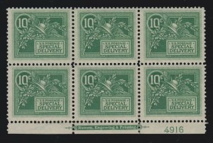 US E7 10c Special Delivery Mint Bot Plate #4916 Block of 6 VF-XF OG PH SCV $1075