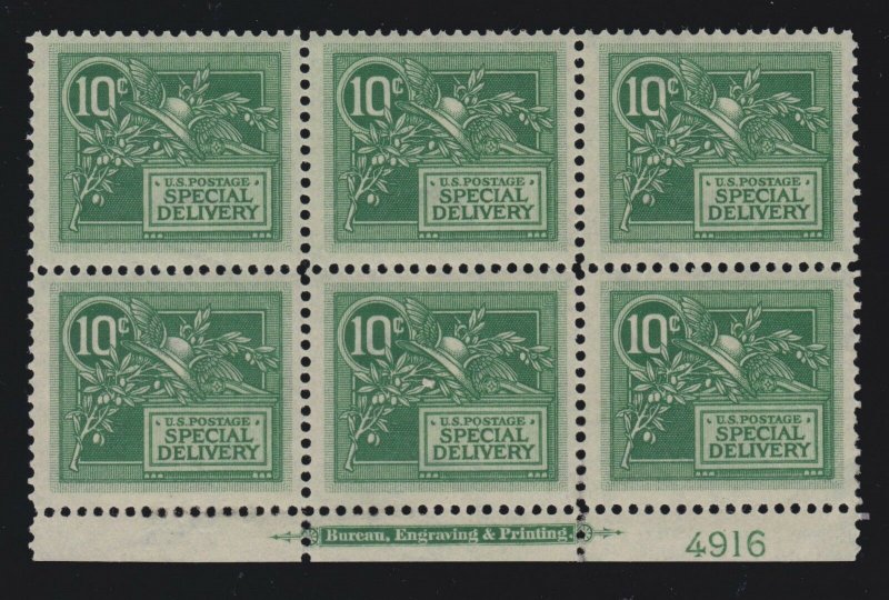 US E7 10c Special Delivery Mint Bot Plate #4916 Block of 6 VF-XF OG PH SCV $1075