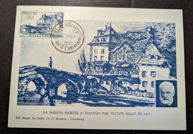 1953 Luxembourg Maxi Postcard First Day Cover FDC Victor Hugo Vianden House