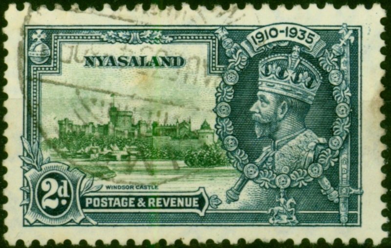 Nyasaland 1935 2d Green & Indigo SG124m 'Bird by Turret' Good Used