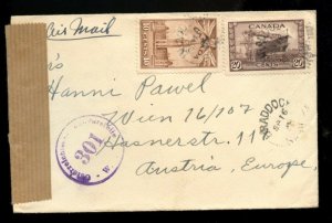 30 cent TransAtlantic Airmail War Issue Censored to AUSTRIA  1947 cover Canada