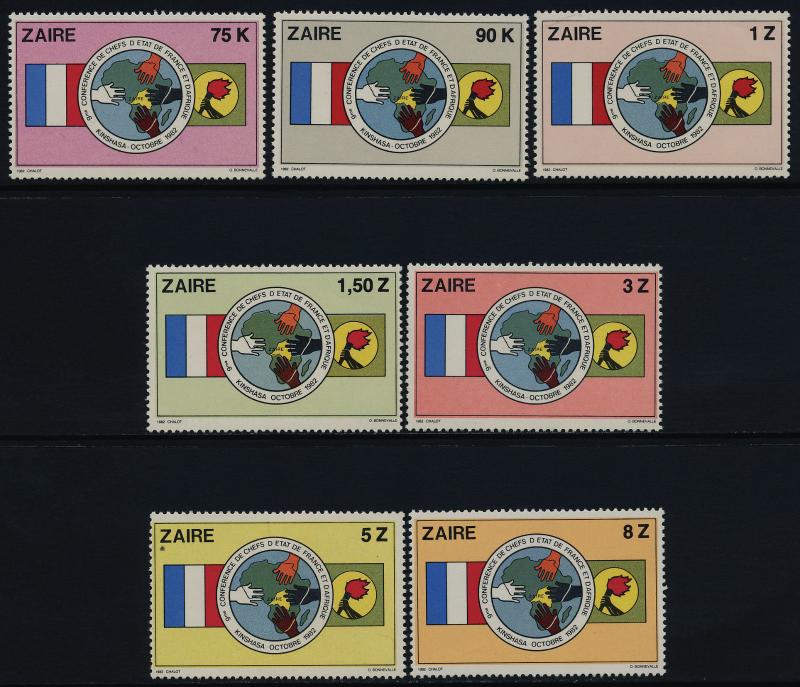 Zaire 1071-7 MNH Flags, Map, Heads of State of Africa & France