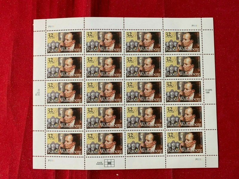 Scott 3135 1996 Raoul Wallenberg Full Pane Stamp Sheet of 20 MNH