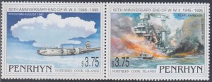 PENRHYN ISLAND Sc #444a-b CPL MNH PAIR - 50th ANN END of WORLD WAR II