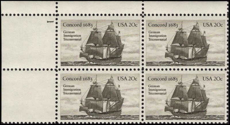US #2040 CONCORD MNH UL PLATE BLOCK #1 DURLAND $1.75