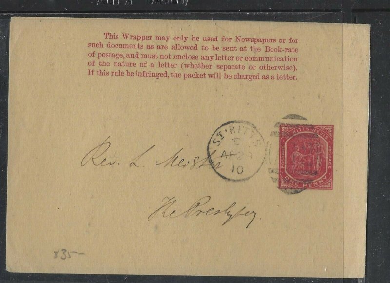 ST KITTS NEVIS  (P2102B)  1910  COLUMBUS 1D PS WRAPPER SENT