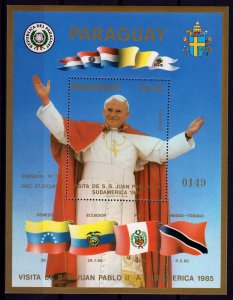 Paraguay 1985 Mi#Bl.414 Pope John Paul II visit South America Souvenir Sheet MNH