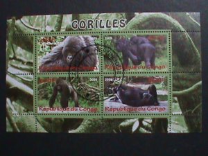 CONGO-2009- GORILLAS CTO S/S VF- WITH CLEAR FANCY FIRST DAY ISSUED CANCLE