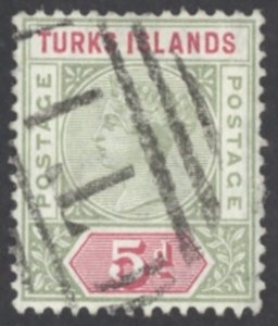 Turks Islands Sc# 57 Used 1894 5p olive green & carmine Queen Victoria