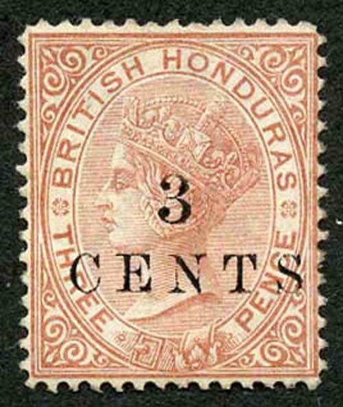 British Honduras SG26 3c on 3d Chestnut Perf 14 M/Mint