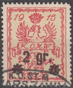 Poland Warsaw Town Post K.O.M.W.  1916 10 Groszy with 2 Gr overprint Used