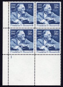Scott #1950 Franlkin D. Roosevelt Plate Block of 4 Stamps - MNH P#1