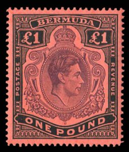 Bermuda #128var (SG 121c) Cat£60, 1938-53 George VI, £1 deep purple and bla...