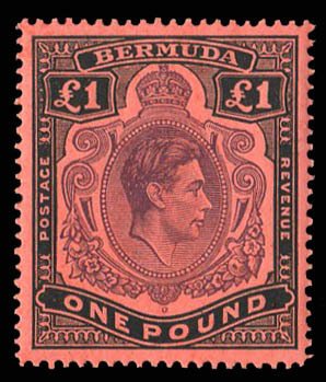 Bermuda #128var (SG 121c) Cat£60, 1938-53 George VI, £1 deep purple and bla...